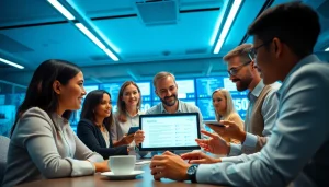 Engaged team using WPS下载 in a modern office for collaborative document editing.