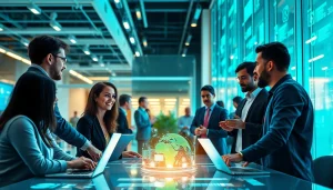 Engaged professionals showcasing a Human Interface with AI technology during collaborative discussions.