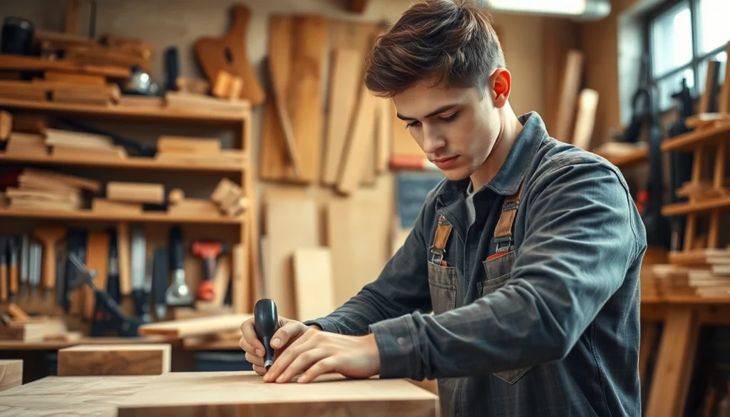 Skilled apprentice engaged in carpentry, showcasing a Carpentry Apprenticeship Near Me in action.