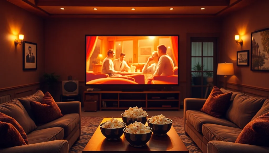 ดูหนังเต็มเรื่องในห้องนั่งเล่นที่อบอุ่นพร้อมจอทีวีใหญ่