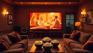 ดูหนังเต็มเรื่องในห้องนั่งเล่นที่อบอุ่นพร้อมจอทีวีใหญ่