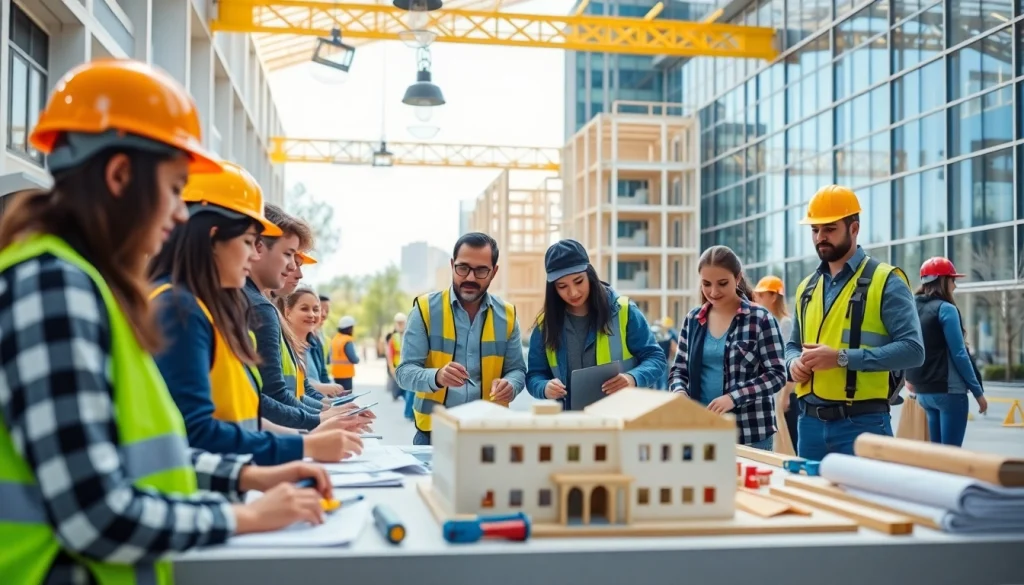 Engaging construction education Colorado workshop illustrating diverse students and practical hands-on activity.