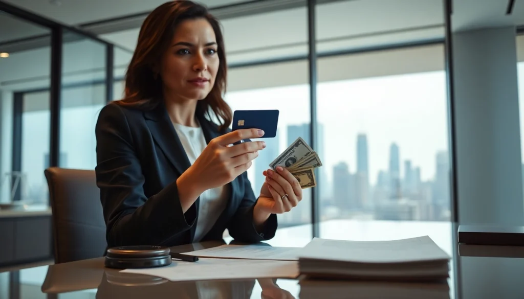 카드깡과 관련된 신용카드를 보유한 여성의 모습, 전문적인 분위기