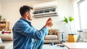 Expert technician providing ac repair mesa az service, illustrating skilled HVAC repair in a bright home.