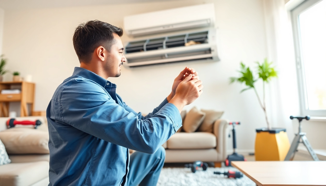 Expert technician providing ac repair mesa az service, illustrating skilled HVAC repair in a bright home.