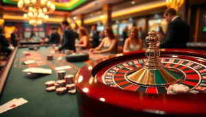 Người chơi ăn mừng chiến thắng tại casino Bet VIP, giữa những bàn chơi đầy sắc màu và các chip poker.