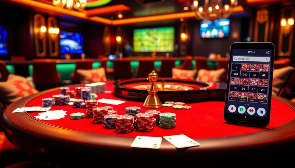 Experience the excitement of 12bet with vibrant casino ambiance and premium gambling elements.