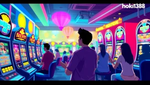 Exciting online gaming scene featuring hoki138 slot machines with diverse players.