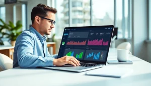 Visual representation of What is a CRM for WhatsApp showing data analysis in a modern office.