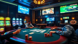 Exciting gameplay at shbet800 featuring poker chips and cards around a vibrant casino table.