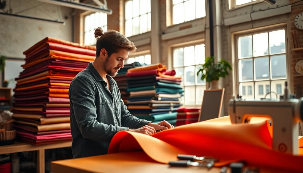 Kunst leer in de handen van een professional terwijl zij creatief aan het werk zijn.