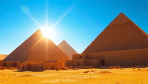 View of piraminds showcasing their grandeur against a clear blue sky.