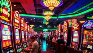 Menampilkan gameplay slot deposit 1000 dengan suasana kasino yang meriah dan menarik.