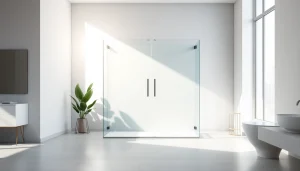 Elegant shower doors showcased in a modern bathroom setting exuding luxury and sophistication.