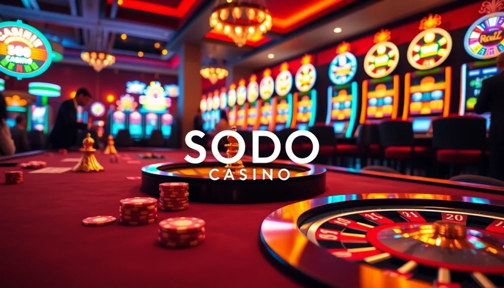 SODO CASINO gaming experience with luxurious roulette wheel and vibrant poker chips.