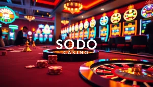 SODO CASINO gaming experience with luxurious roulette wheel and vibrant poker chips.