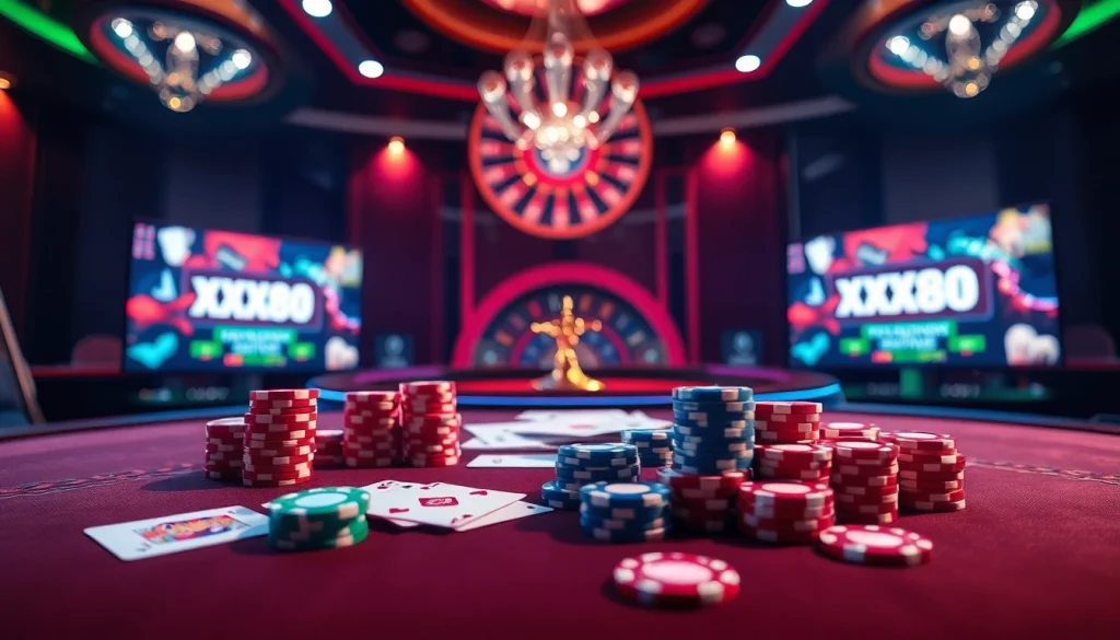 The exciting casino scene featuring elements from https://xx88.today/ showcases a vibrant gaming atmosphere, inviting new players to join.