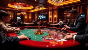 Experience thrilling gameplay at 789club with poker chips and cards on a roulette table.