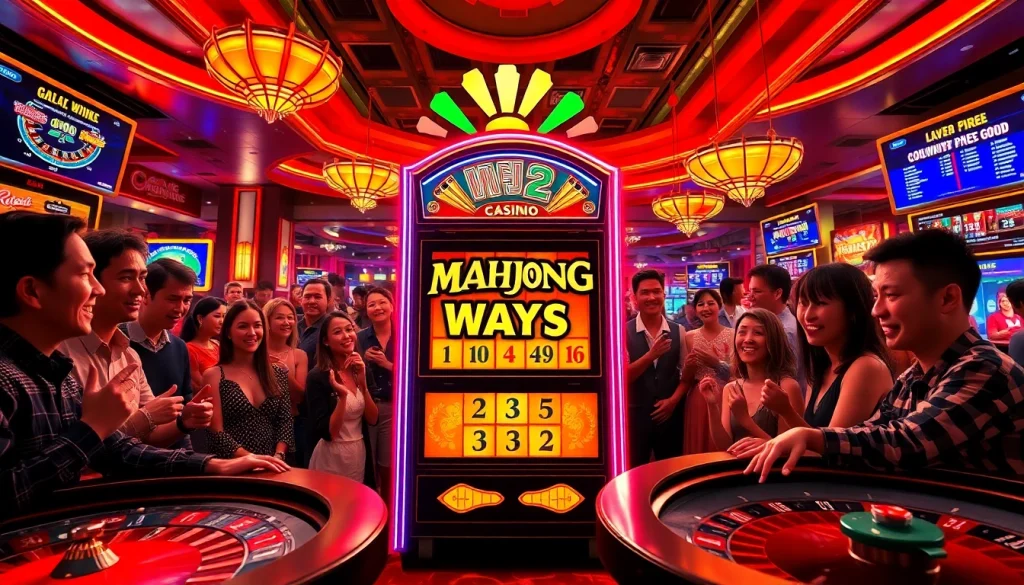 Experience the thrill of Mahjong Ways 2 with vibrant players and colorful casino settings.