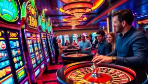 Players enjoy thrilling slots with a minimal deposit of 5k in a vibrant casino atmosphere.