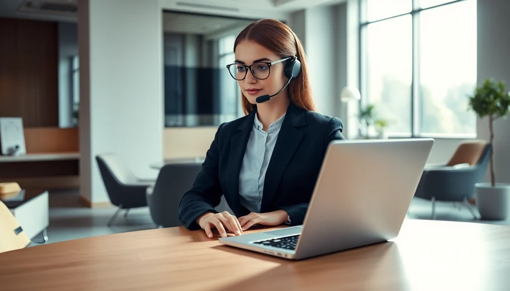 AI Receptionist managing calls in a modern office with advanced technology.