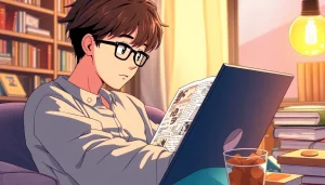 뉴토끼 웹툰을 즐기는 cozy한 분위기의 독서 장면