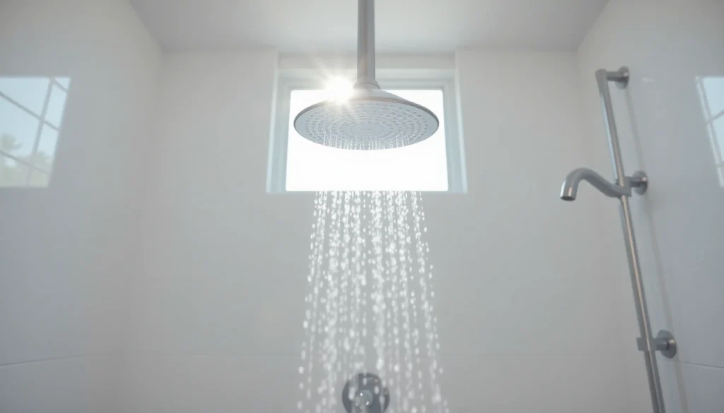 Fresh sunny shower installation highlighting sleek design and gentle water flow.