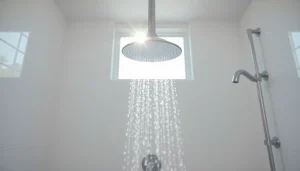 Fresh sunny shower installation highlighting sleek design and gentle water flow.