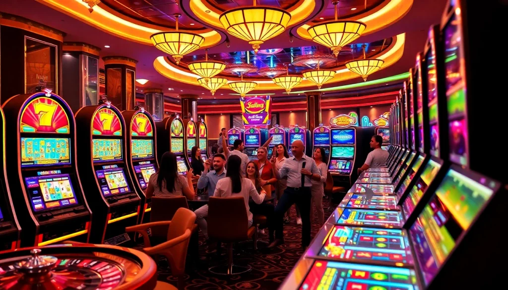 Merayakan kemenangan besar di mesin slot deposit pulsa dalam lingkungan kasino mewah.