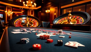 Experience the excitement at gg88 com's vibrant casino with cards, chips, and a roulette wheel.