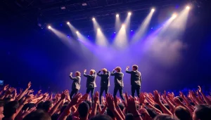 BTS news highlights a dynamic band performance with vibrant energy and lively audience interaction.