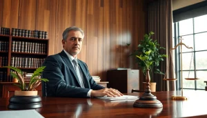 Engaging agriculture lawyer consulting clients in a professional office environment.