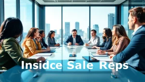 Discuss strategies to hire inside sales reps during a professional meeting in a modern office.