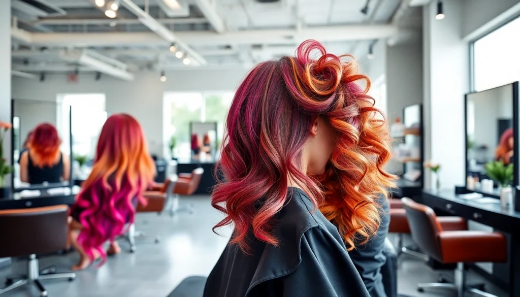 Femeie care își schimbă lookul la salon coafura bucuresti cu un stilist profesionist.