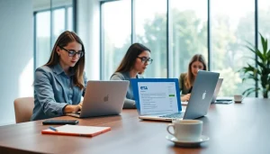 Complete the eta uk application form with engaged professionals in a modern office.