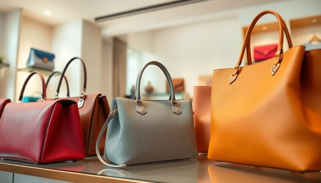명품 이미테이션 핸드백을 우아하게 진열한 부티크의 세련된 모습
