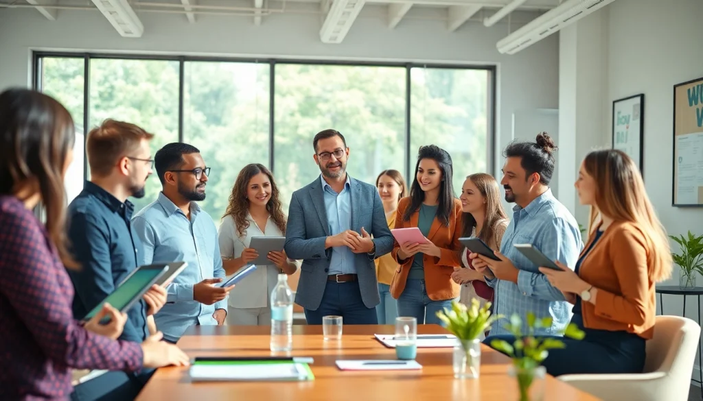 Engaged group learning from a business coach los Angeles in a bright office atmosphere.