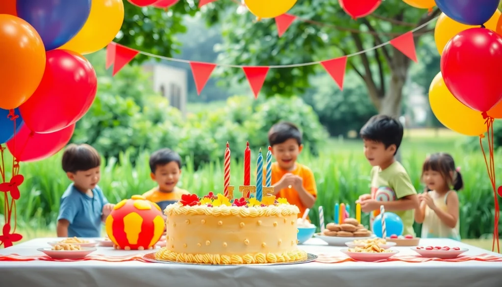Celebrate a joyful Singapore birthday party with colorful decorations and happy children.