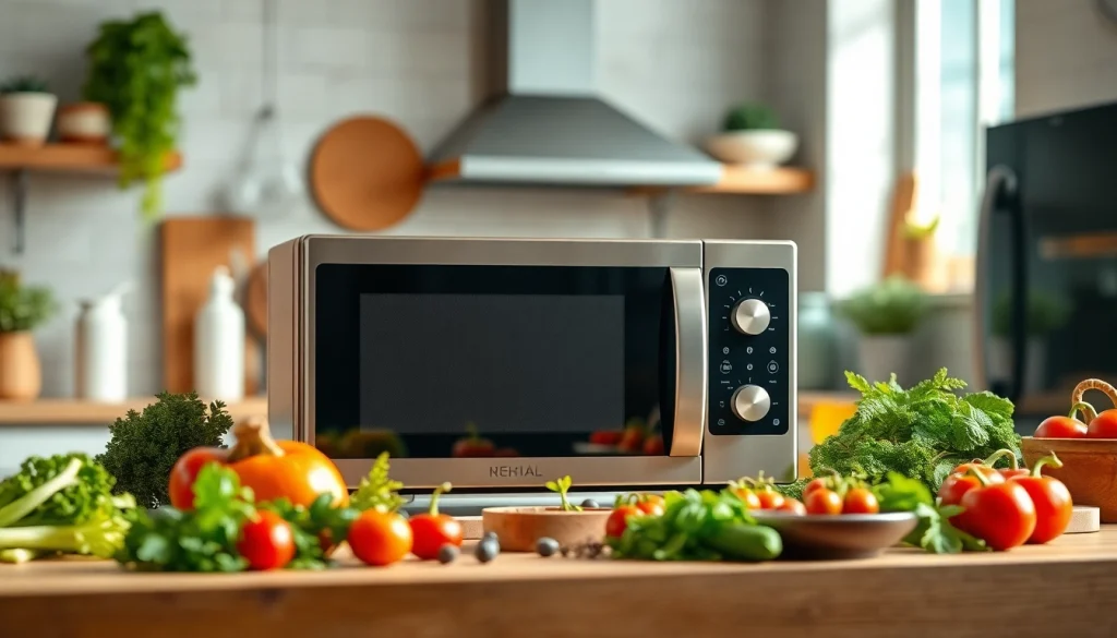 Cooking fresh meals with a modern Microwave Oven showcasing vibrant ingredients.