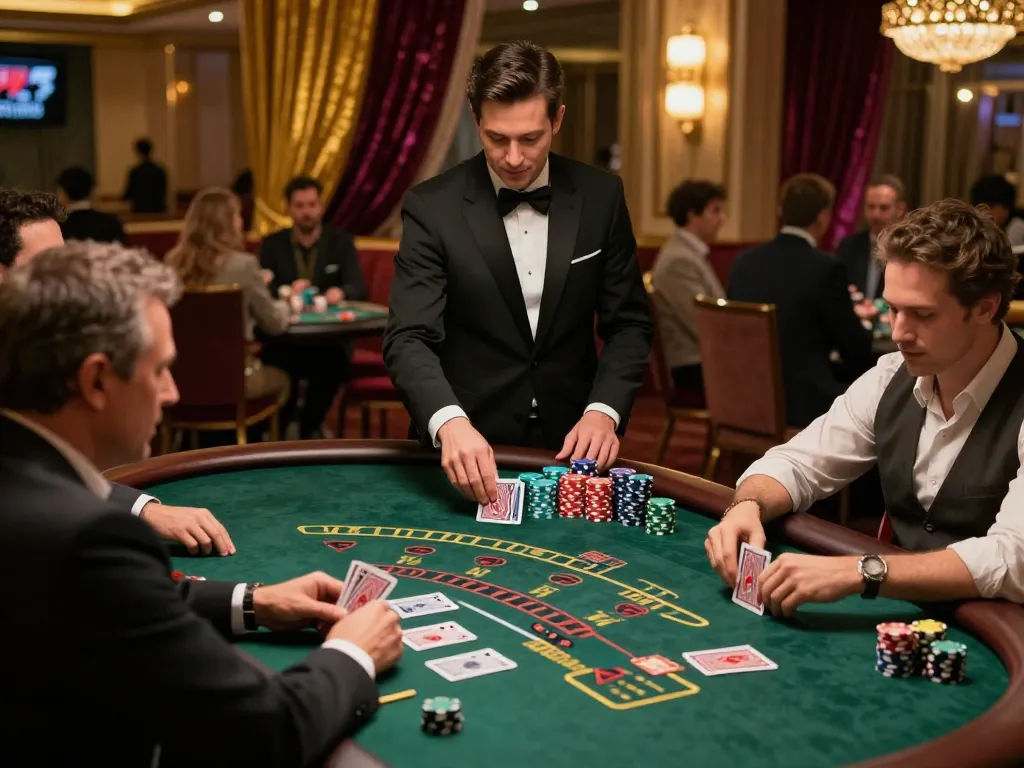 Players at a blackjack table demonstrating strategy in an Agen Casino Online during a thrilling game.