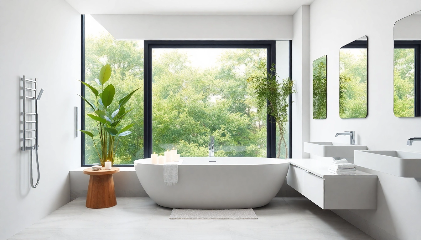 Rilassante vasca da bagno moderna con eleganti dettagli in un ambiente sereno.