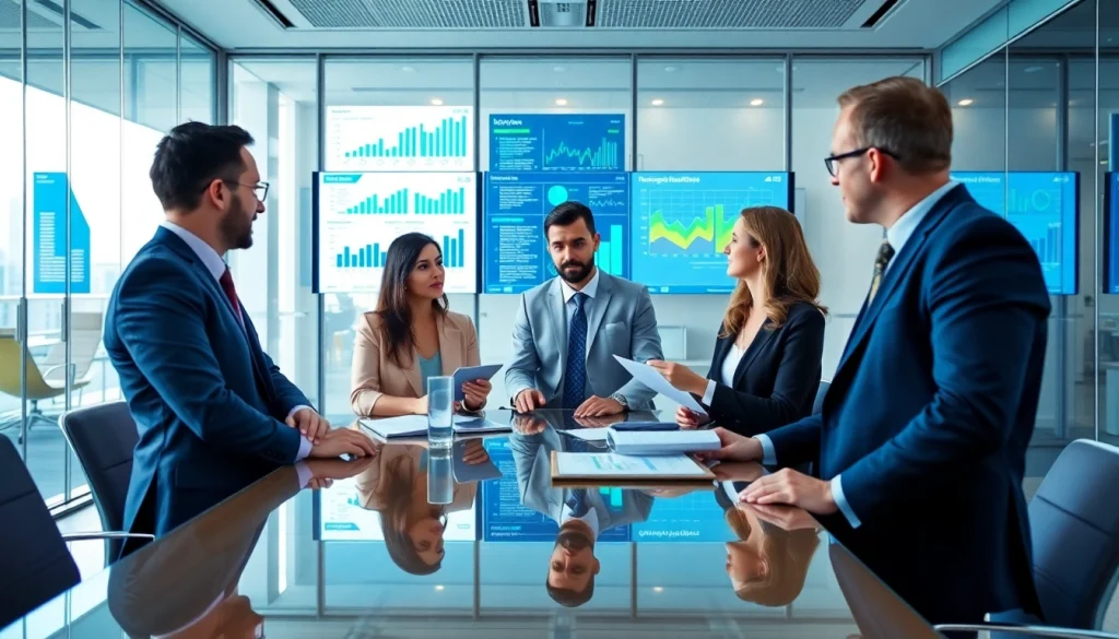 Analyze b2b competitive intelligence strategies with a focused team in a modern office.