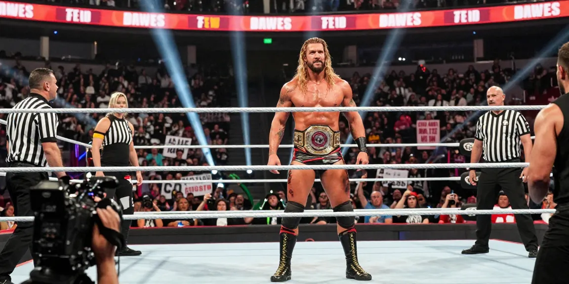 Roman Reigns title reign celebrated in the wrestling ring with fans cheering.