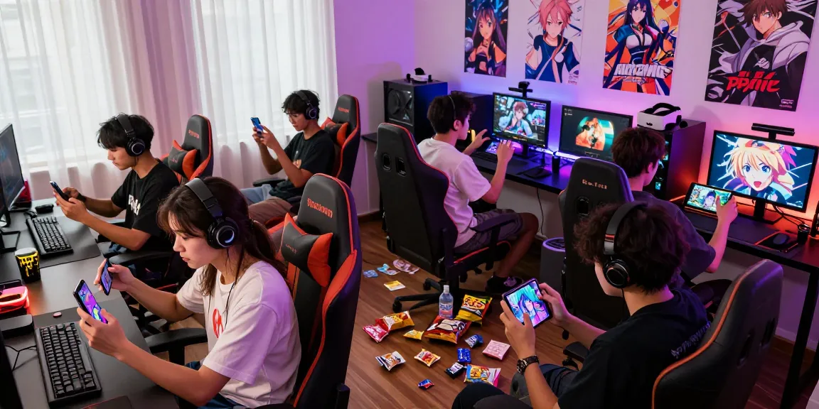 Gamers enjoying free hentai games together in a vibrant social setting, showcasing diverse gameplay experiences and colorful graphics.